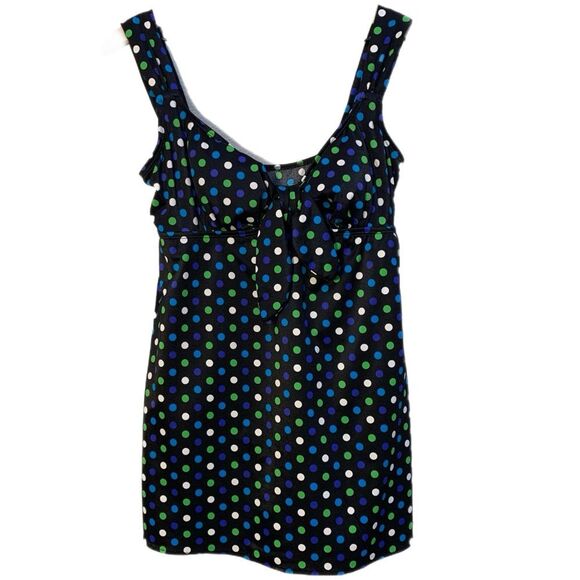 Longitude Other - Longitude Black Polka Dot One-Piece Swimdress Blue Green White 12P Retro Pinup